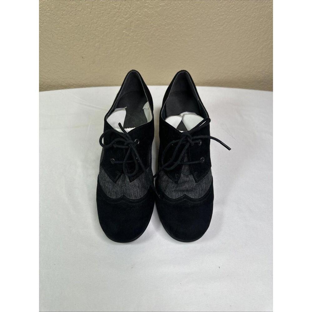 Aerosoles Oxford Heels Sz 7.5 Black Gray Lace Up Heel Rest Fabric Leather Shoes